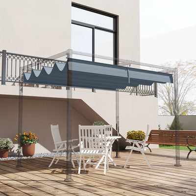 Outsunny Pergola Roof, Retractable Sun Shade Cover for 2.85 x 2m Pergola, UV30+ Protected, Dark Grey 