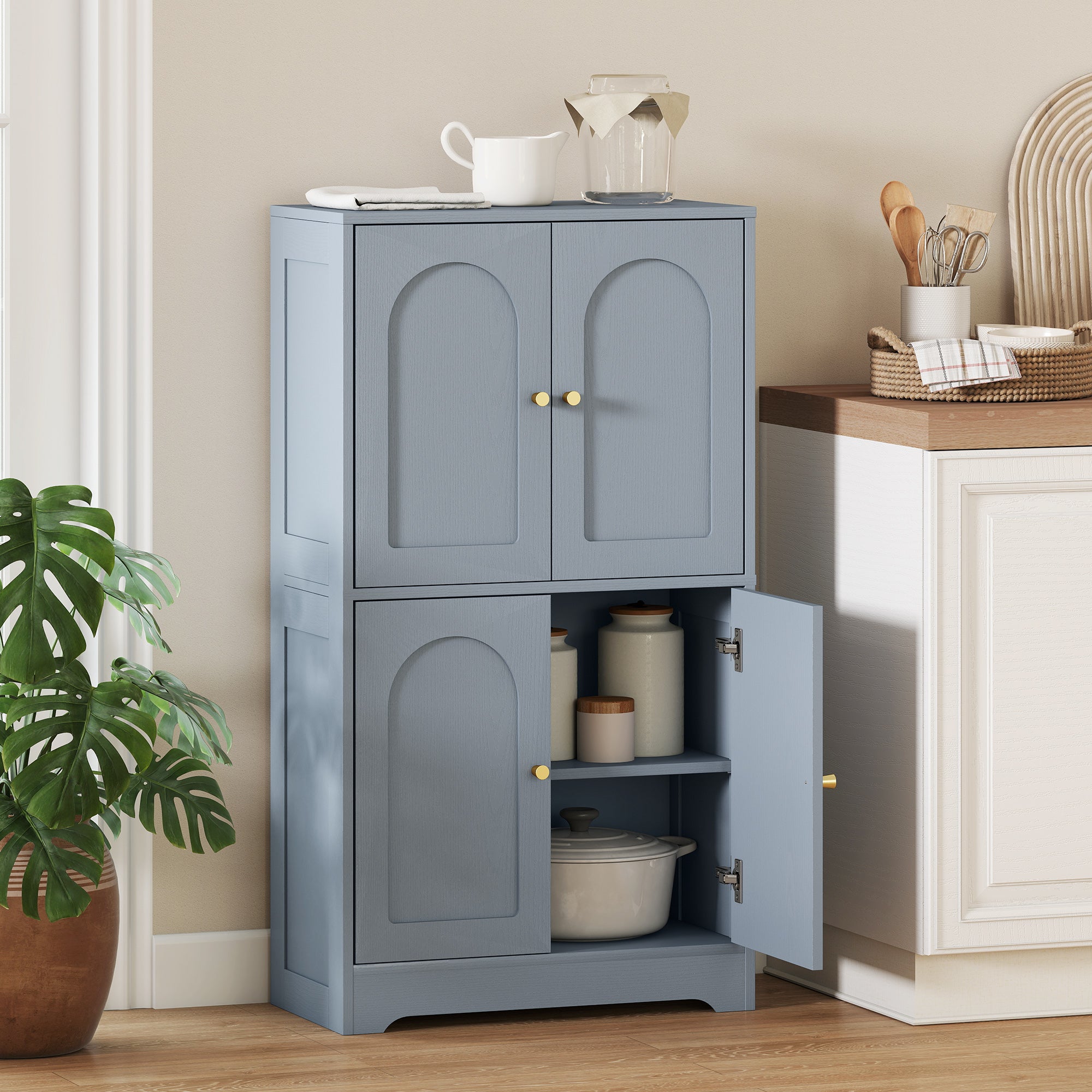 HOMCOM 4-Door Kitchen Storage Cabinet with Adjustable Shelves - Grey 