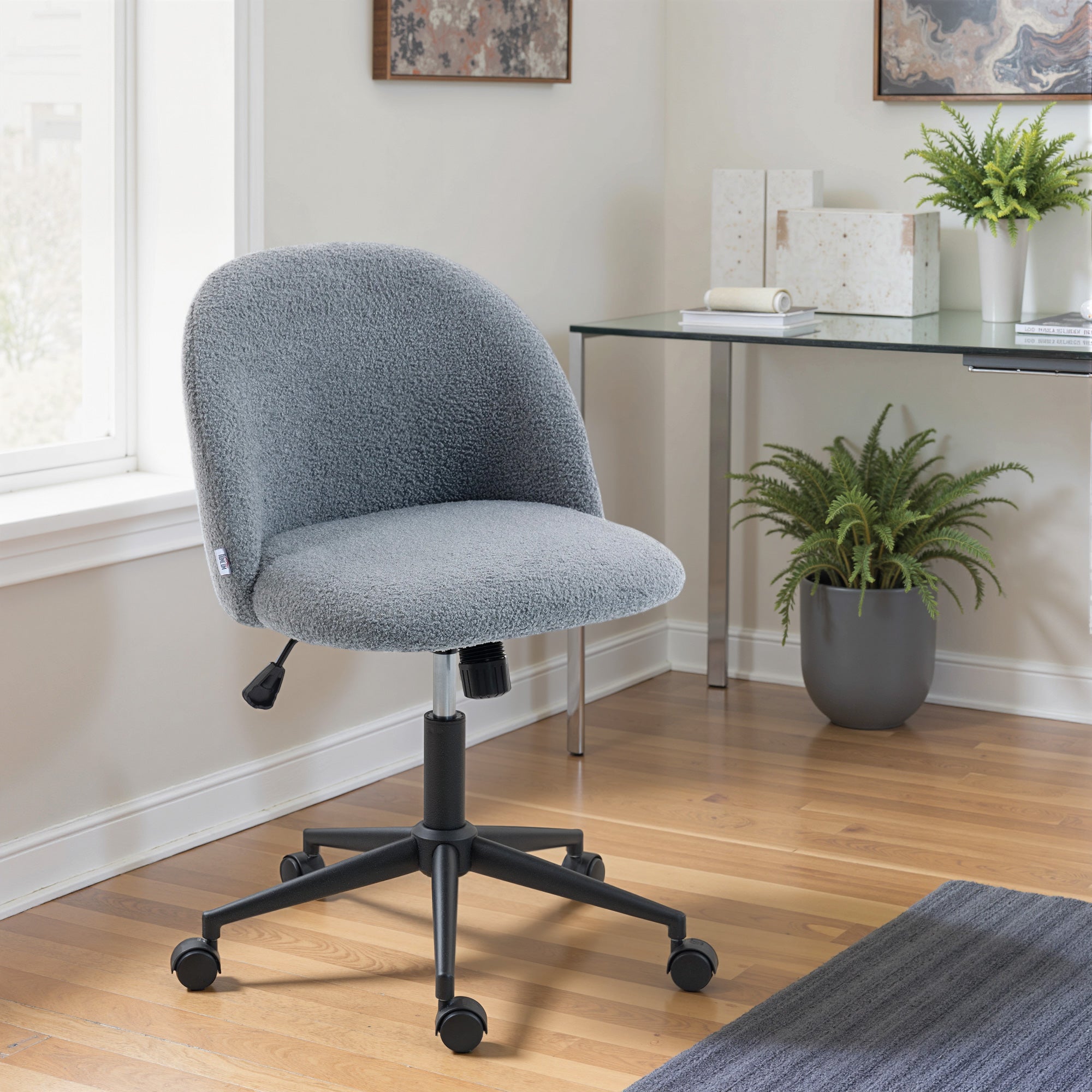 HOMCOM Teddy Fleece Office Chair with Wheels - Grey 