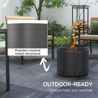Outsunny Smokeless Fire Pit, 38cm Portable Wood Burning Firepit with Spark Screen and Poker, Low Smoke Camping Bonfire Stove for Garden Patio Picnic, Dark Grey 