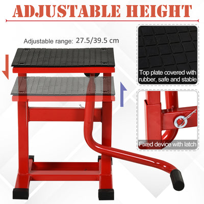 DURHAND 150KG Steel Motorbike Jack Lift Rubber Platform Crank Lift Manual Repair Clean Hoist Table Assist Off-Road Dirt Bike Stand Red 27.5/39.5 Hcm 