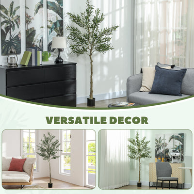 HOMCOM 6ft/ 180cm Decorative Artificial Plant, Silk Olive Tree with 900 Leaves and 40 Olive Fruits in Pot, Fake Plant for Home, Office, Living Room, Indoor Decor 