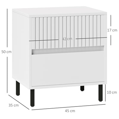 HOMCOM Simple Line Indented Two-Drawer Bedside Table - White 