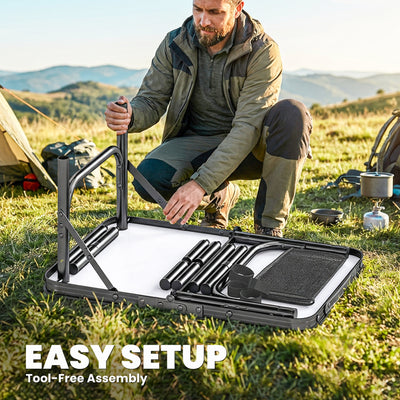 Outsunny 2ft Folding Camping Table, Picnic Table with Mesh Storage Layer, 4 Adjustable Heights and Carrying Handle, Black 