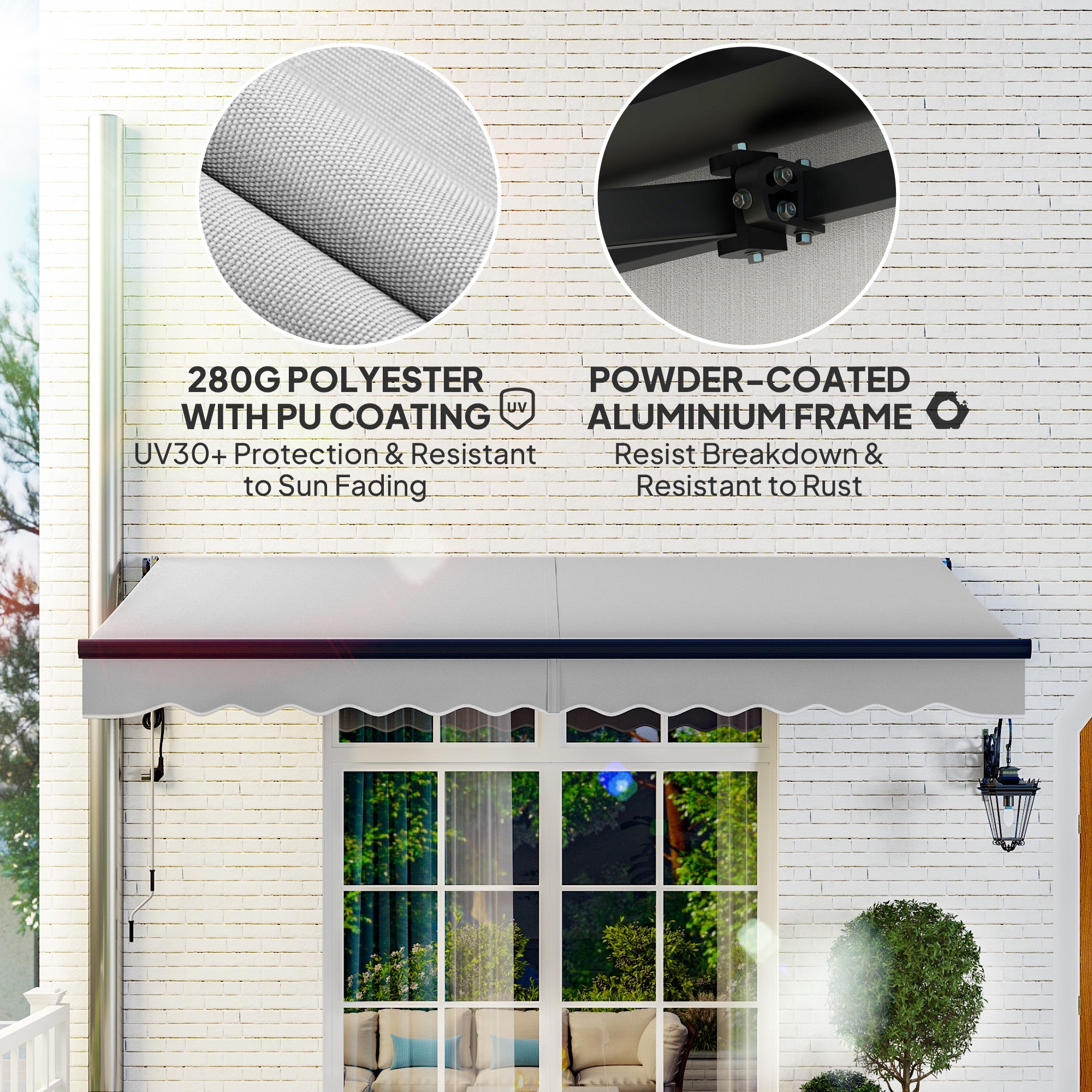 Outsunny 3.5 x 3(m) Electric Awning with Remote Controller, Aluminium Frame DIY Retractable Awning, UV30+ Sun Shade Canopy for Garden Patio Deck Door Window, Light Grey 