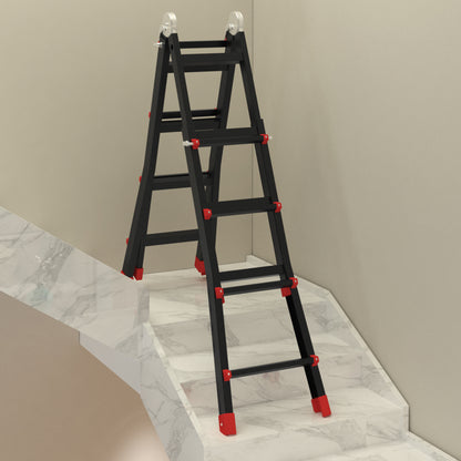 HOMCOM 4M Aluminium Duo Ladder Telescopic Herringbone Changeable Multi-Purpose w/ Non-Slip Steps Climbing DIY Platform Portable Workshop House Garden 