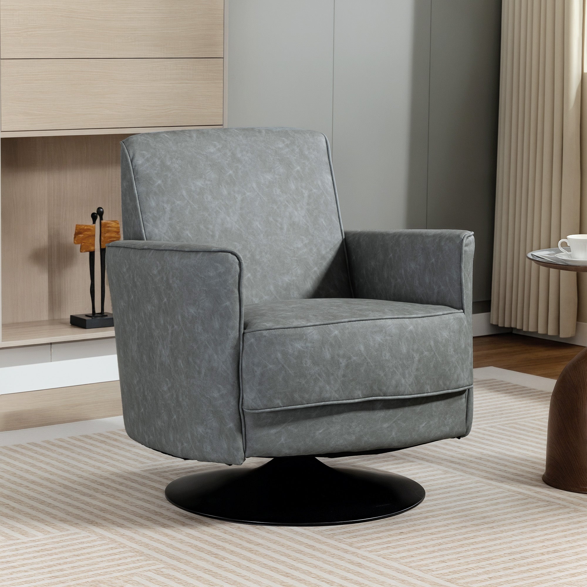 HOMCOM Upholstered Swivel Accent Chair with Thick Padding, Grey 