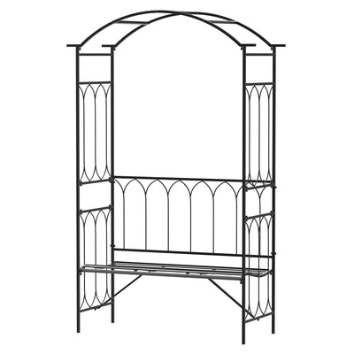 Outsunny Garden Metal Frame Bench W/Arch for Various Climbing Plant, 115Lx50Wx203H cm-Black 