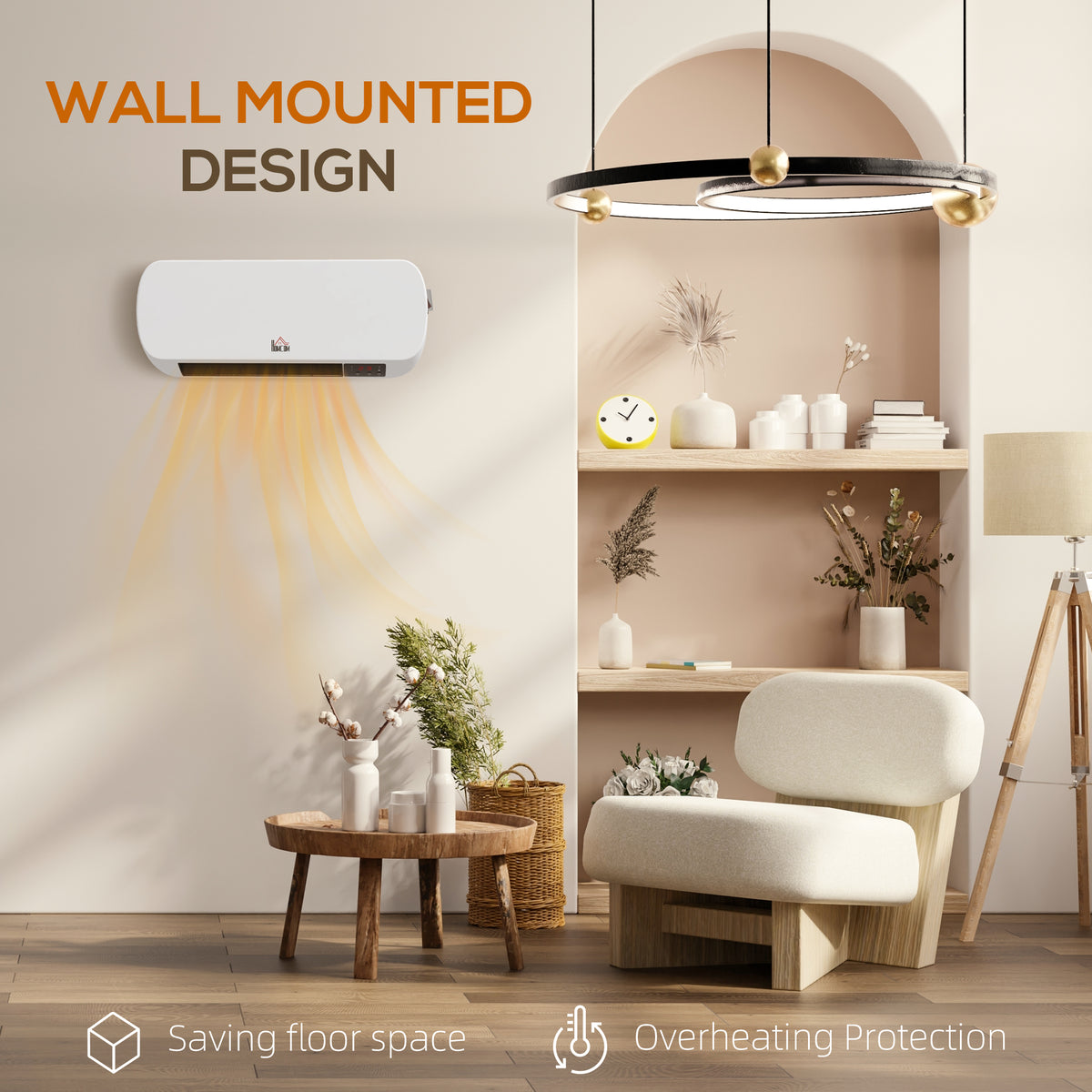 HOMCOM 2000W PTC On-Wall Heater, 10-49°C Temperature - White