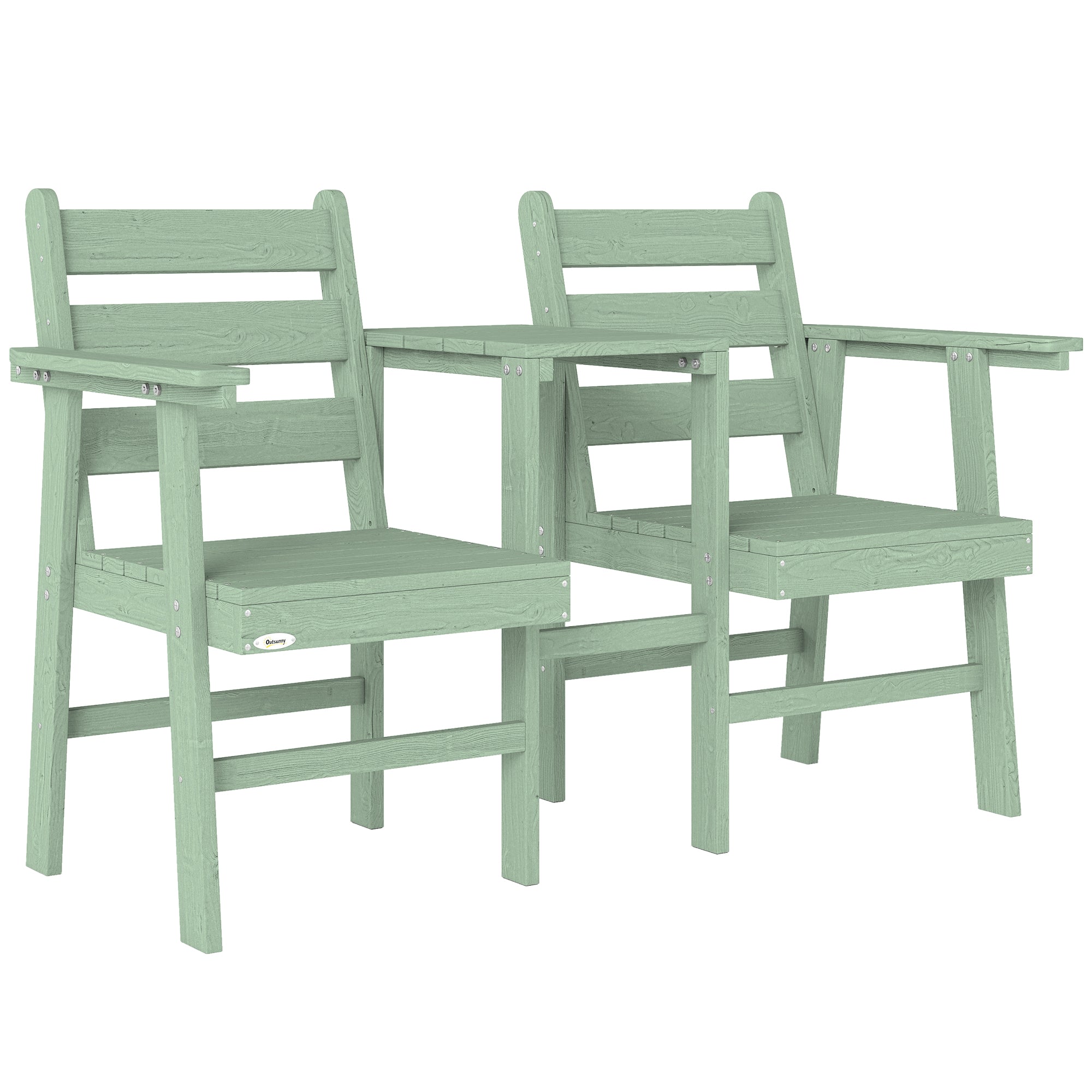 Outsunny Outdoor Garden Loveseat, Embossed Wooden Jack and Jill Garden Seat with Integrated Table, Green 
