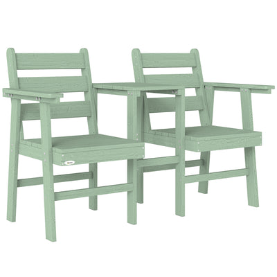 Outsunny Outdoor Garden Loveseat, Embossed Wooden Jack and Jill Garden Seat with Integrated Table, Green 