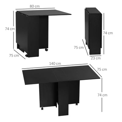 HOMCOM Foldable Dining Table, Extendable Drop Leaf Table with 2-tier Shelves, Small Dinner Table with Rolling Casters 