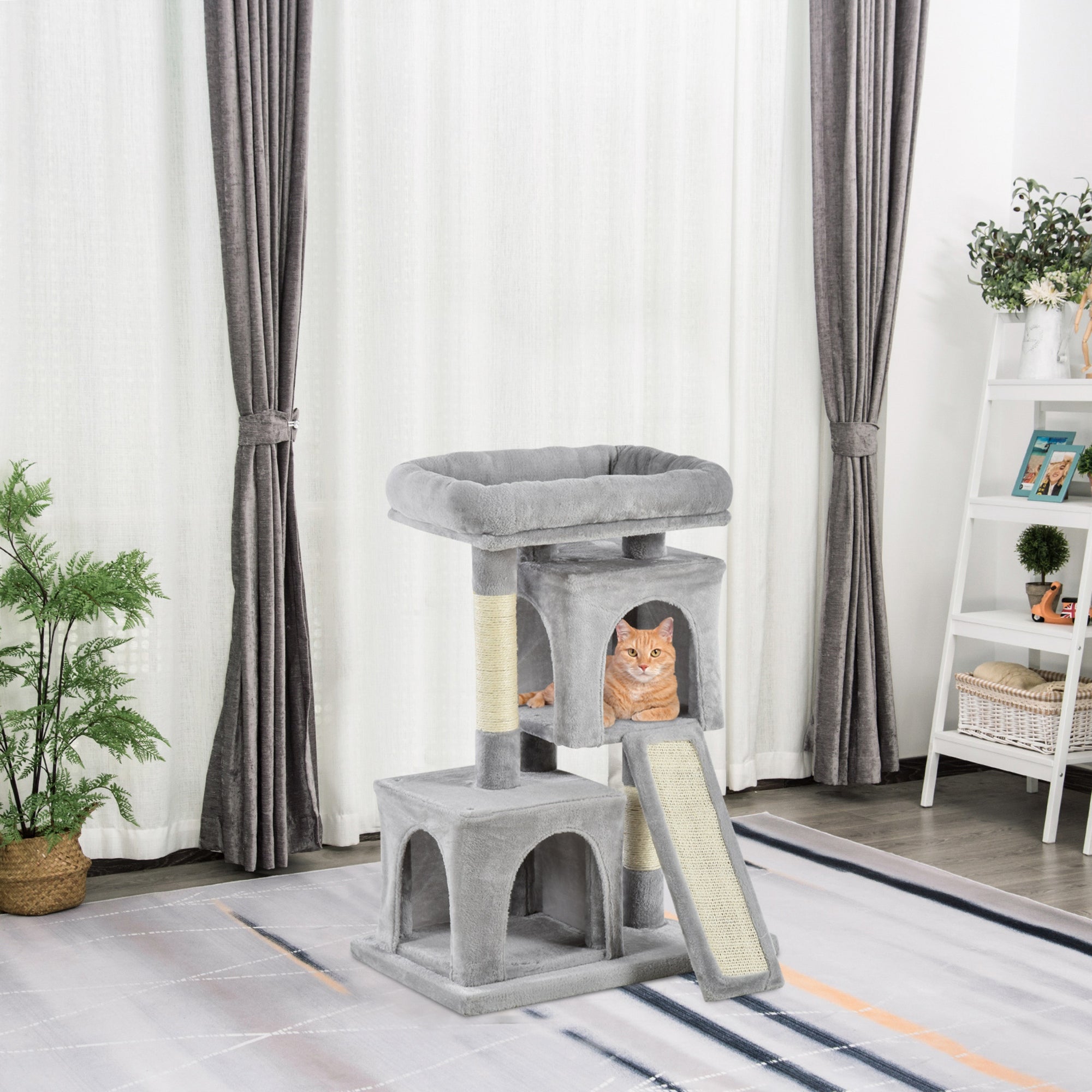 PawHut Cat Tree for Indoor Cats 83cm Cat Scratching Post Scratch Board Kitten Tower Climbing Frame Grey 
