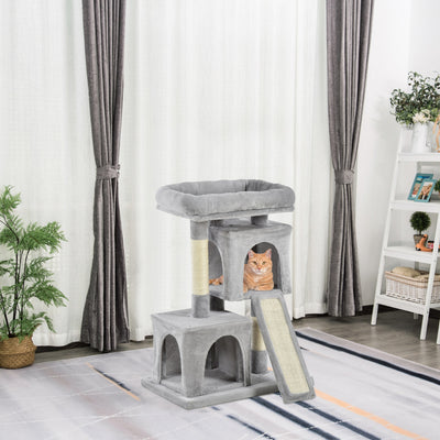 PawHut Cat Tree for Indoor Cats 83cm Cat Scratching Post Scratch Board Kitten Tower Climbing Frame Grey 