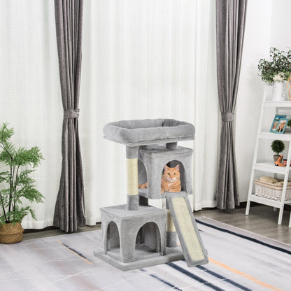 PawHut Cat Tree for Indoor Cats 83cm Cat Scratching Post Scratch Board Kitten Tower Climbing Frame Grey 