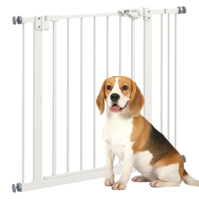PawHut Metal 74-87cm Wide Adjustable Dog Gate White 