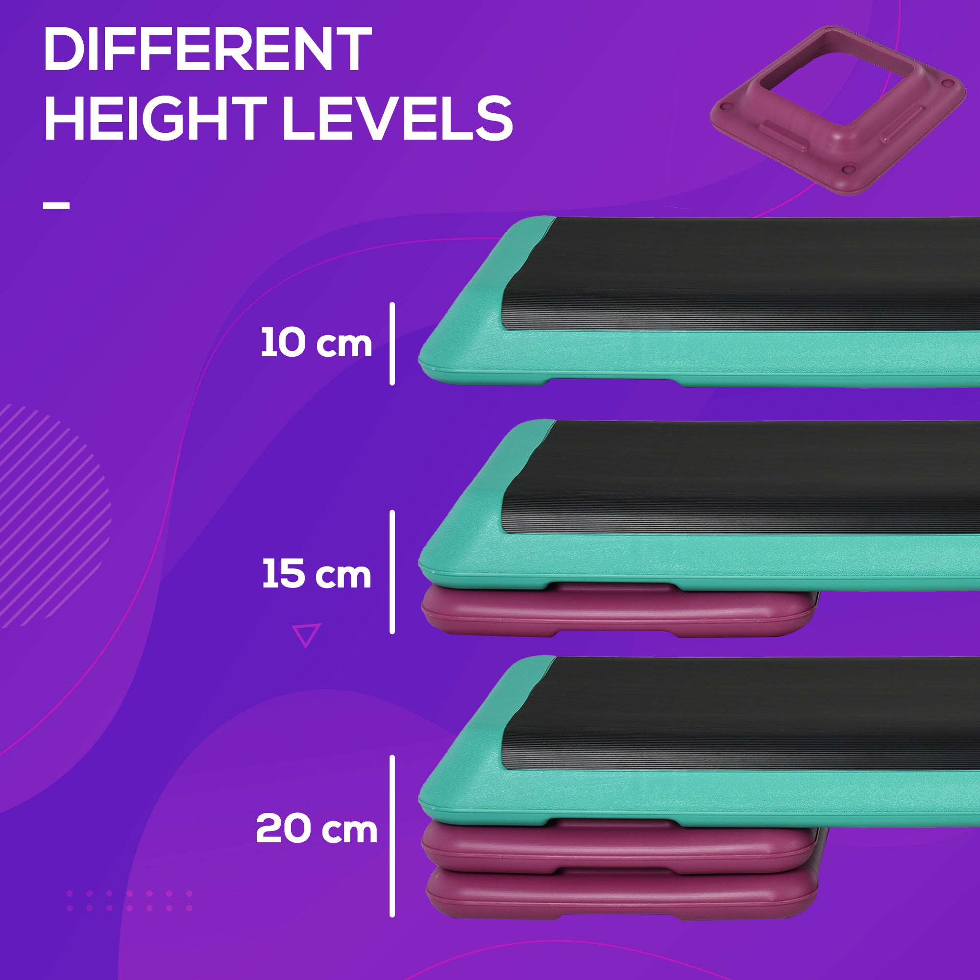 HOMCOM 3-Level Aerobic Step 10/15/20cm Steppers for Exercise Workout w/ Non-Slip Top Compact Stepper Home Office Indoor Outdoor Fitness Equipment 