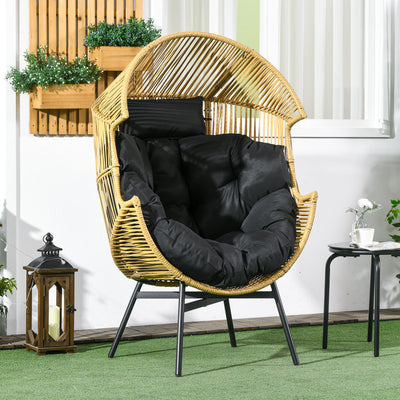 Outsunny String Rattan Egg Chair, with Padded Seat Cushion - Sand/Black 