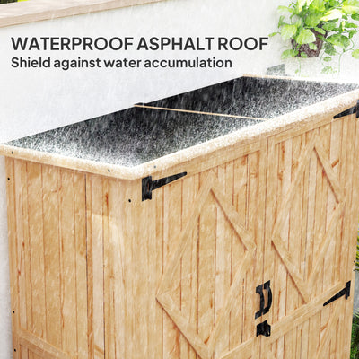 Outsunny Wooden Garden Storage Shed, Tool Storage Cabinet with Asphalt Roof and 2 Shelves for Garden Tools, Equipment, Outdoor Tool Shed with Double Doors, Natural 