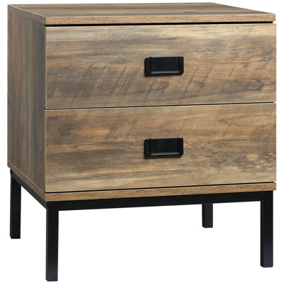 HOMCOM Retro Bedside Table, End Side Table with 2 Drawers, Metal Frame for Bedroom, Living Room, Coffee 