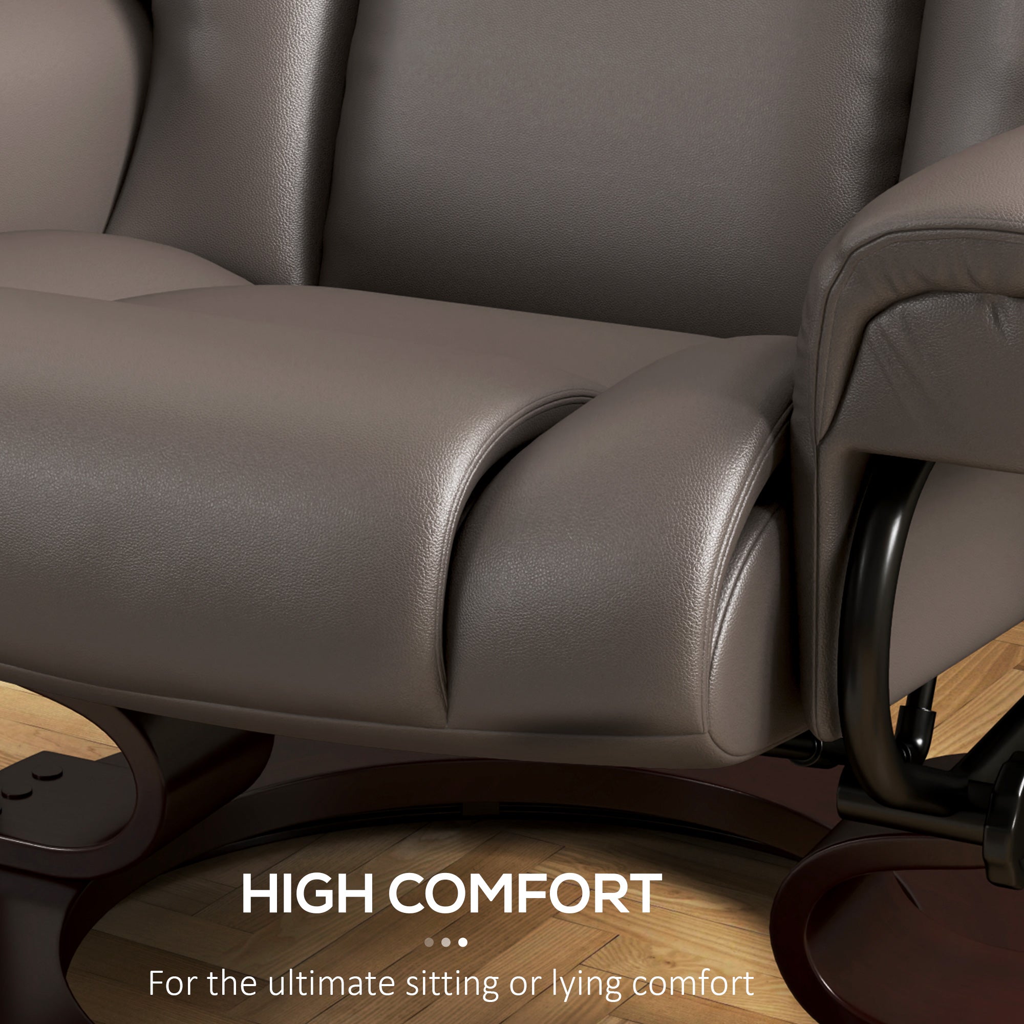 HOMCOM Massage Recliner Chair with Footstool, Upholstered Reclining Armchair with Adjustable Backrest, Steel Frame and Wood Base, Swivel Chair for Living Room, Bedroom, Brown 