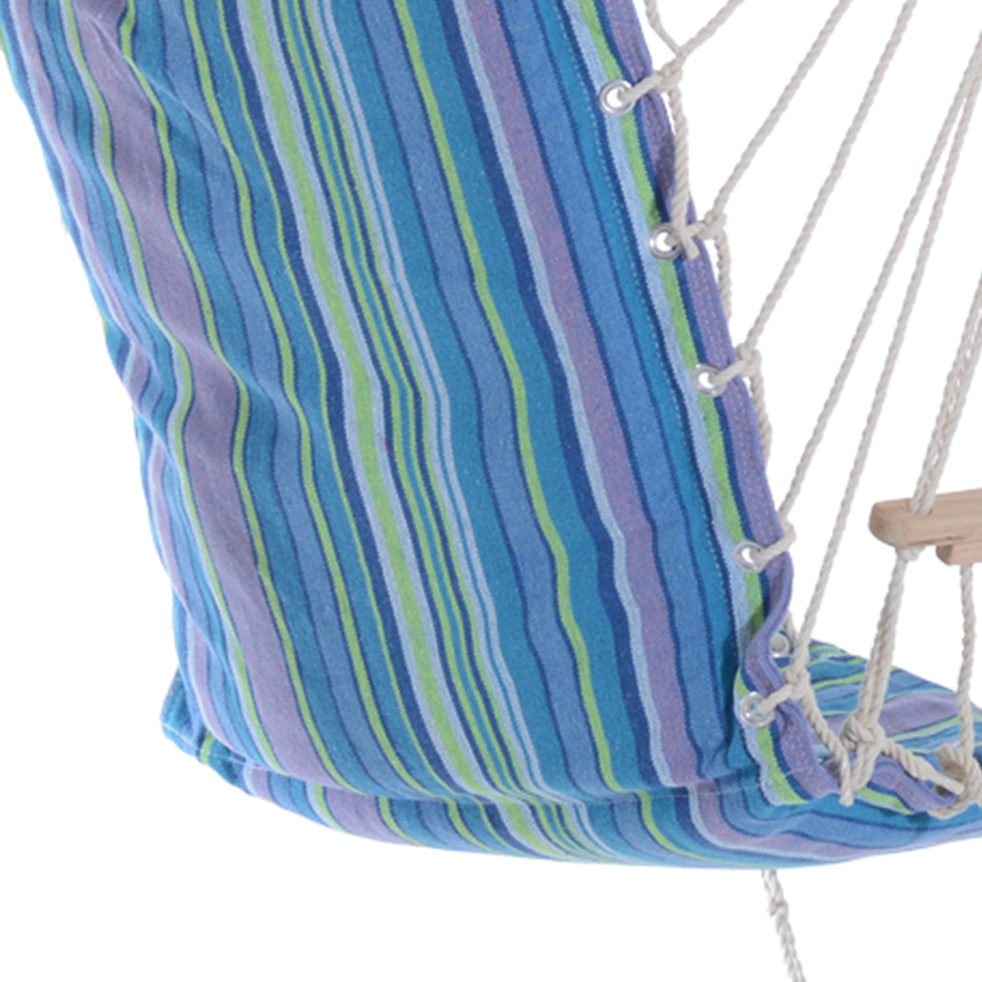 Outsunny Hanging Rope Chair with Soft Padded Seat & Backrest, Portable Garden Hammoc Chair with Wooden Support Bar, Armrests, Cotton Cloth, Footrest, for Patio & Tree, Blue 
