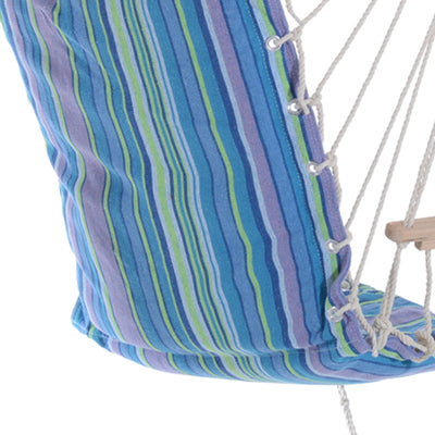 Outsunny Hanging Rope Chair with Soft Padded Seat & Backrest, Portable Garden Hammoc Chair with Wooden Support Bar, Armrests, Cotton Cloth, Footrest, for Patio & Tree, Blue 