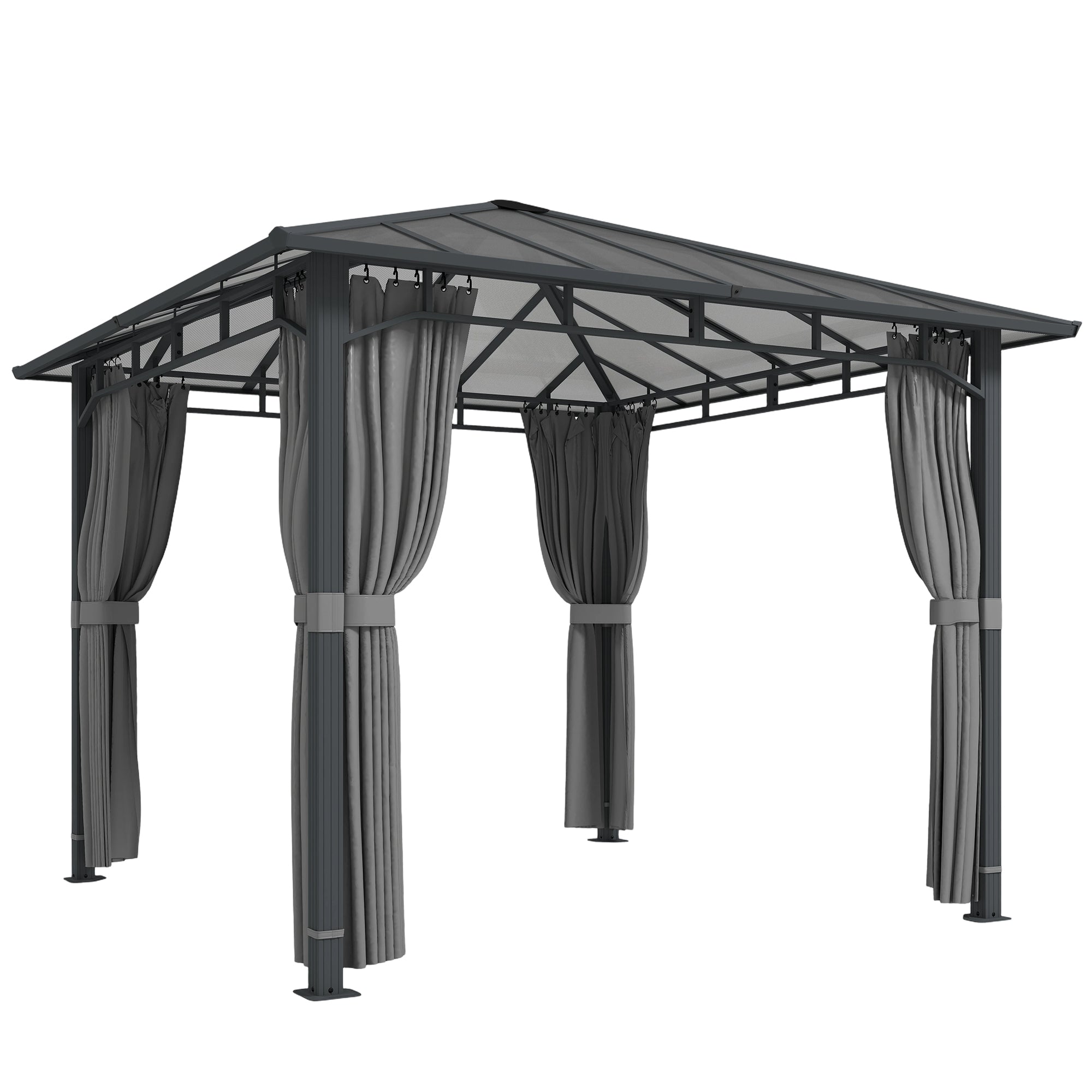 Outsunny 3 x 3 m Outdoor Hardtop Gazebo Canopy with PC Roof, Aluminium Permanent Pavilion Garden Gazebo with Curtains, Tan 