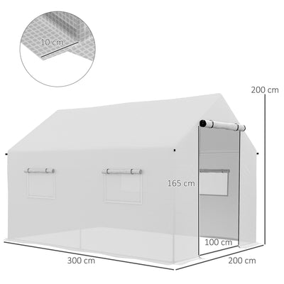 Outsunny Polyethylene Walk-in Polytunnel Greenhouse, 2 x 3(m), White 
