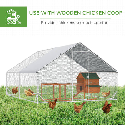 PawHut Chicken Run Galvanised Walk-in Chicken Coop Hen Poultry House Cage Rabbit Hutch Pet Playpen Garden w/ Water-Resist Cover, 3 x 4 x 2m 