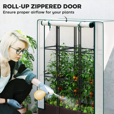 Outsunny Raised Garden Bed with Trellis, Plastic Planter Box with Drainage Holes and Drain Plugs for Climbing Plants, Vegetables, Flowers, 120 x 40 x 140 cm 