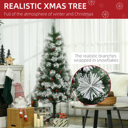HOMCOM Indoor Christmas Tree Artificial Berry Xmas Decoration with Metal Stand and 184 Tips (5FT(150CM)) 