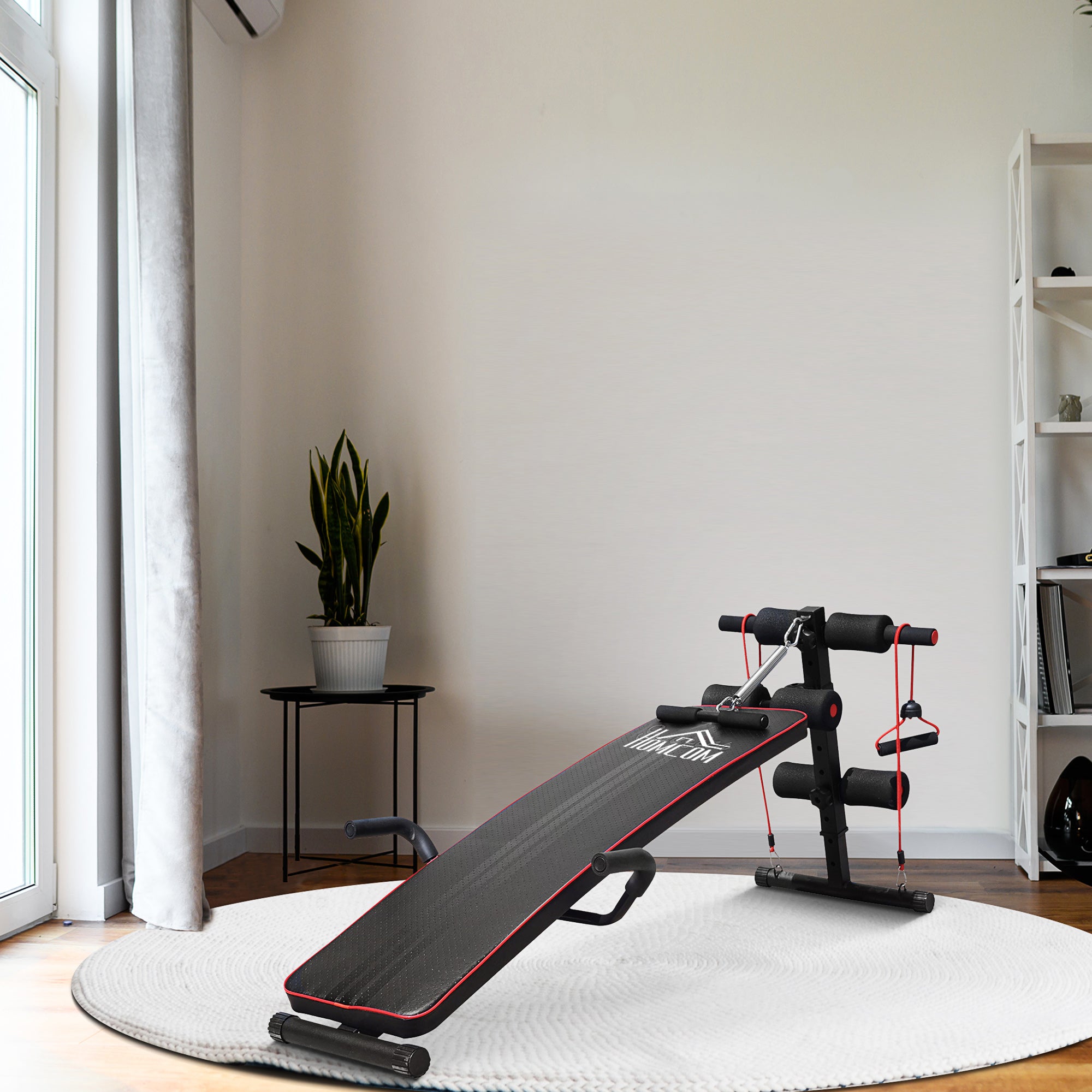 HOMCOM Sit Up Bench Core AB Workout Fitness Excercise Machine Adjustable Thigh Support Home Gym Black 