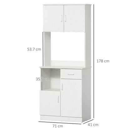 HOMCOM Freestanding Kitchen Cupboard, Modern Kitchen Storage Cabinet with Doors, Microwave Counter and Adjustable Shelves, White 