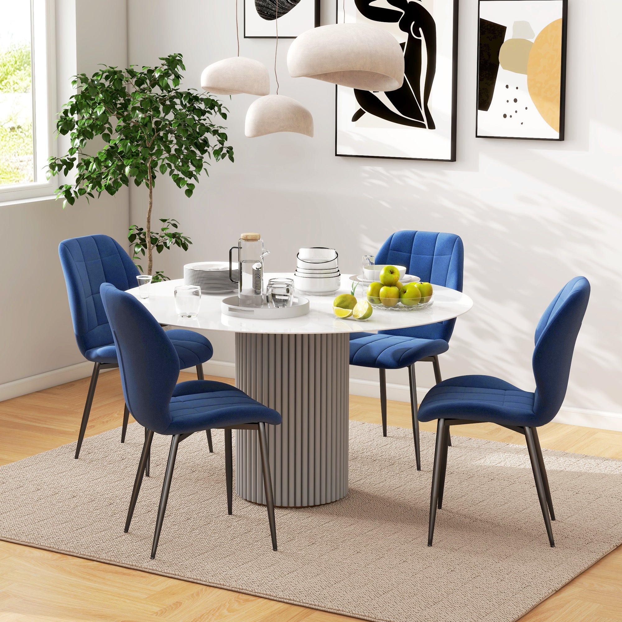 HOMCOM Set of Four Velvet Relaxed Tub Dining Chairs - Dark Blue 