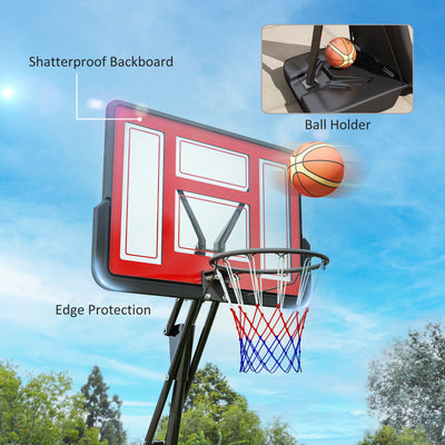SPORTNOW Basketball Hoop Outdoor, Height Adjustable Basketball Hoop and Stand with Rebound System, Weighted Base, Portable on Wheels, 2.45-3.05m, for Teens, Juniors, Adults, Red 
