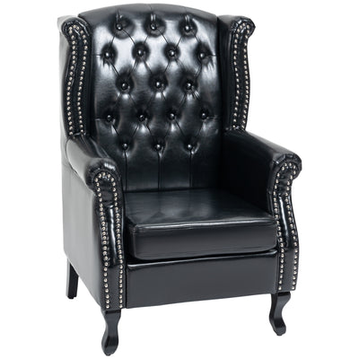 HOMCOM Wingback Accent Chair Tufted Chesterfield-style Armchair with Nail Head Trim for Living Room Bedroom Black 