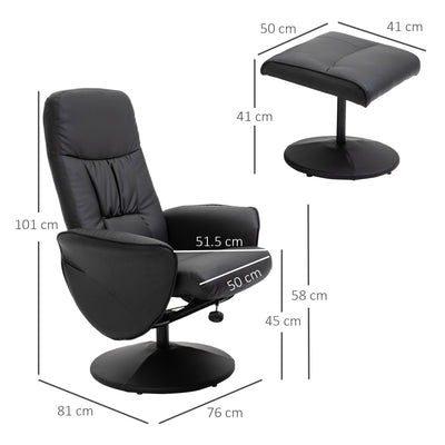 HOMCOM Swivel Recliner Chair with Footstool, PU Leather Armchair and Ottoman with High Back and Round Base for Living Room, Black 
