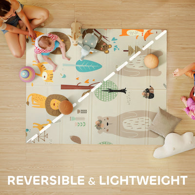 AIYAPLAY Animal-Themed Baby Plat Mat Double Sided, Foldable, Water-Resistant for Outdoor/Indoor, 177 x 146 x 1.5cm 