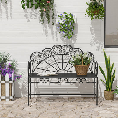 Outsunny Metal Garden Bench Loveseat with Slatted Seat, Black 