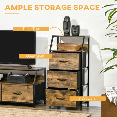 HOMCOM Industrial Storage Cabinet, Fabric Chest of Drawers with Display Shelves, 3 Drawers Storage Unit for Living Room, Rustic Brown 