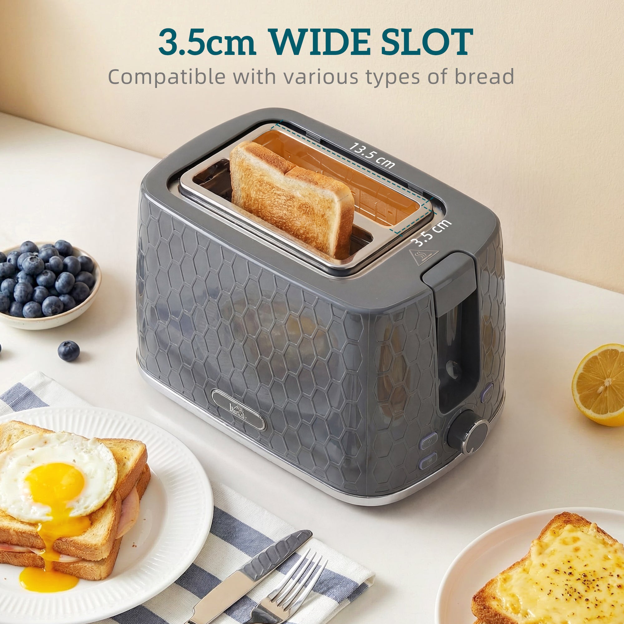 HOMCOM Kettle and Toaster Set, 1.7L 3000W Rapid Kettle with Limescale Filter, 2 Slice Toaster with 7 Browning Controls, Grey 