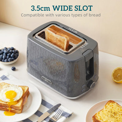 HOMCOM Kettle and Toaster Set, 1.7L 3000W Rapid Kettle with Limescale Filter, 2 Slice Toaster with 7 Browning Controls, Grey 