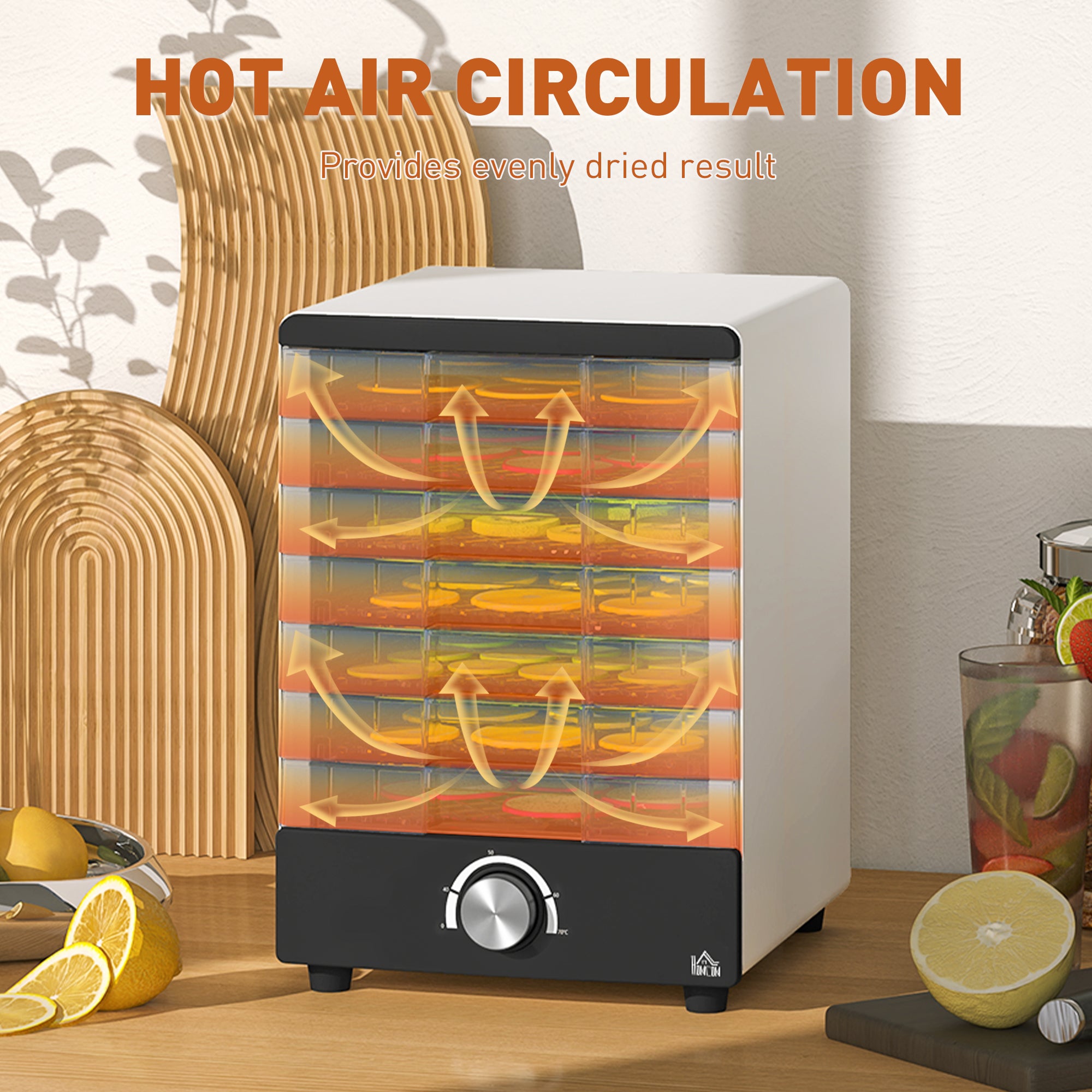 HOMCOM Seven Tray, 40-70\'c2\'b0C Food Dehydrator - White