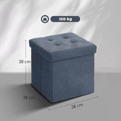 HOMCOM Foldable Sherpa Fleece Storage Ottoman - Blue 