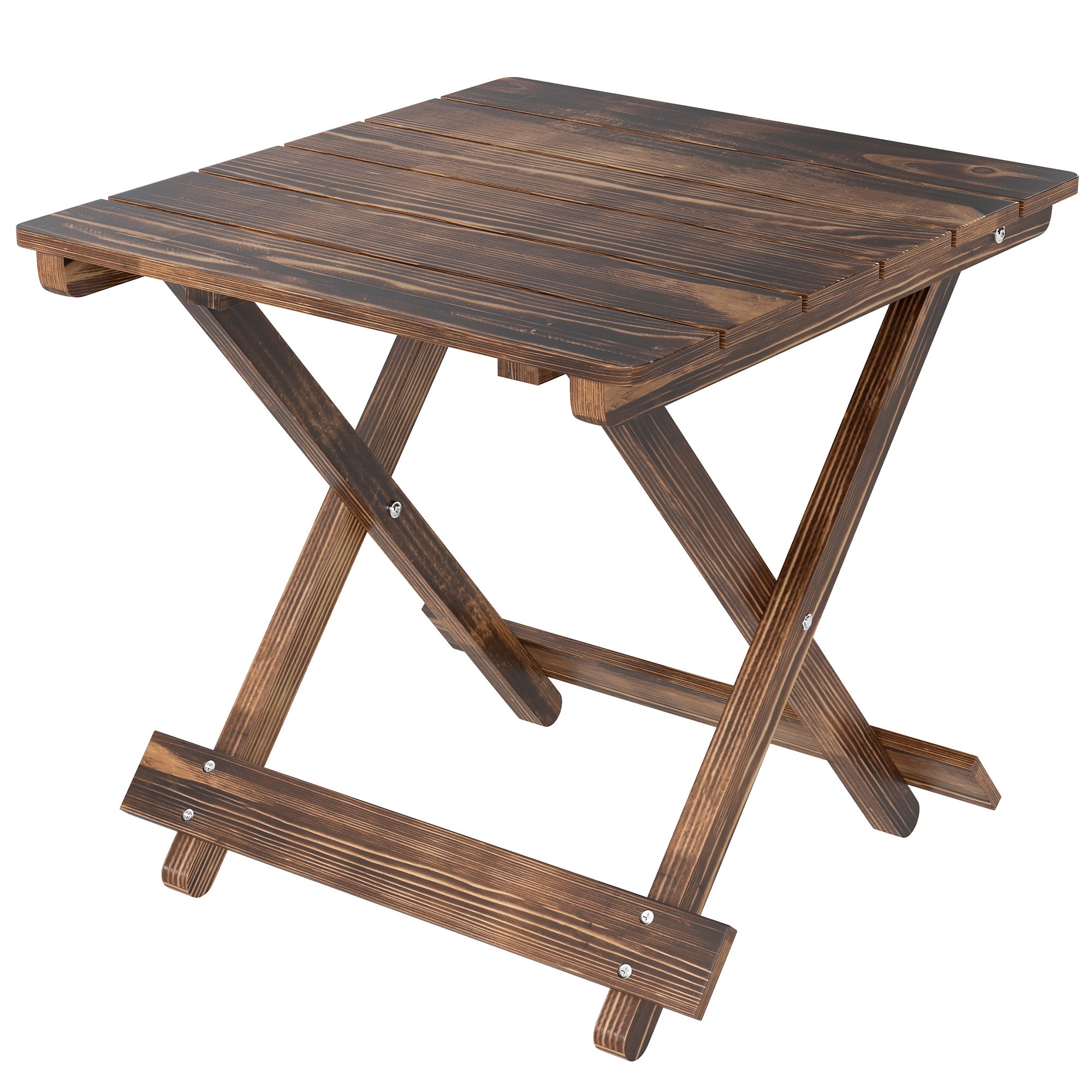 Outsunny Fir Wood Folding Coffee Table, Lightweight Small Garden Table with Slatted Top, Portable Folding Side Table for Balcony 