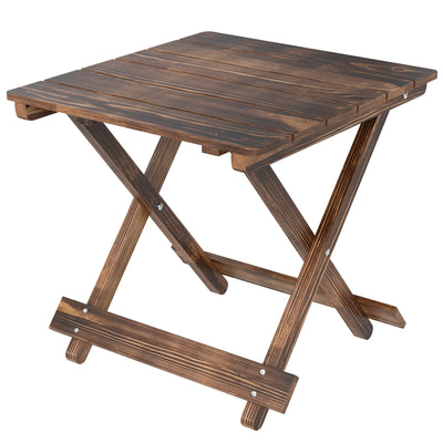 Outsunny Fir Wood Folding Coffee Table, Lightweight Small Garden Table with Slatted Top, Portable Folding Side Table for Balcony 
