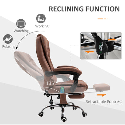 Vinsetto Heated 6 Points Vibration Massage Executive Office Chair Adjustable Swivel Ergonomic High Back Desk Chair Recliner with Footrest Brown 