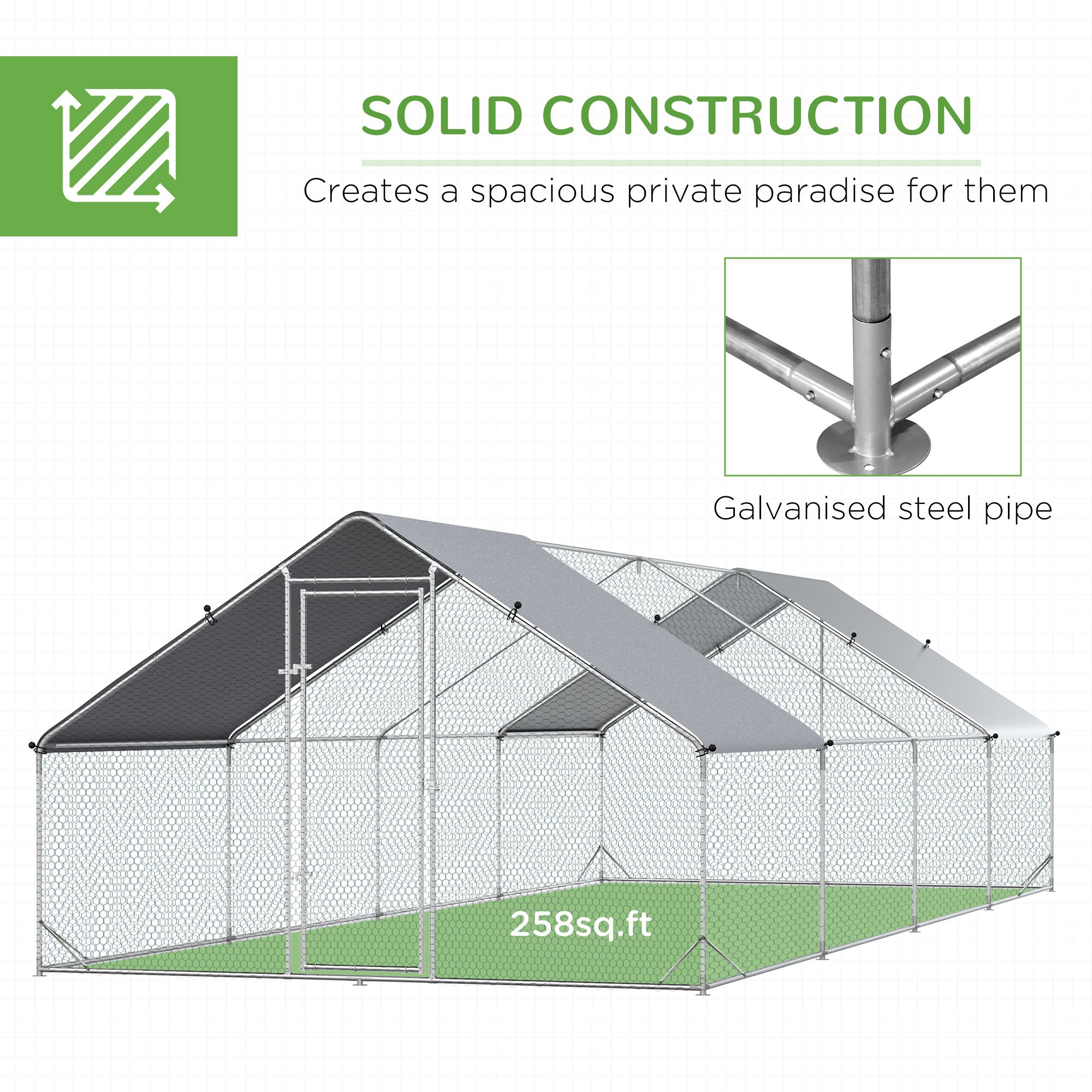 PawHut Chicken Run Galvanised Walk-in Chicken Coop Hen Poultry House Cage Rabbit Hutch with Water-Resist Cover, 3 x 8 x 2m 