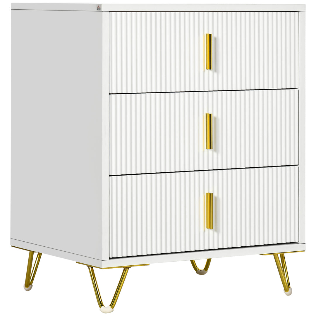 HOMCOM Elegant Chest of Three Drawers - White/Gold-Tone 